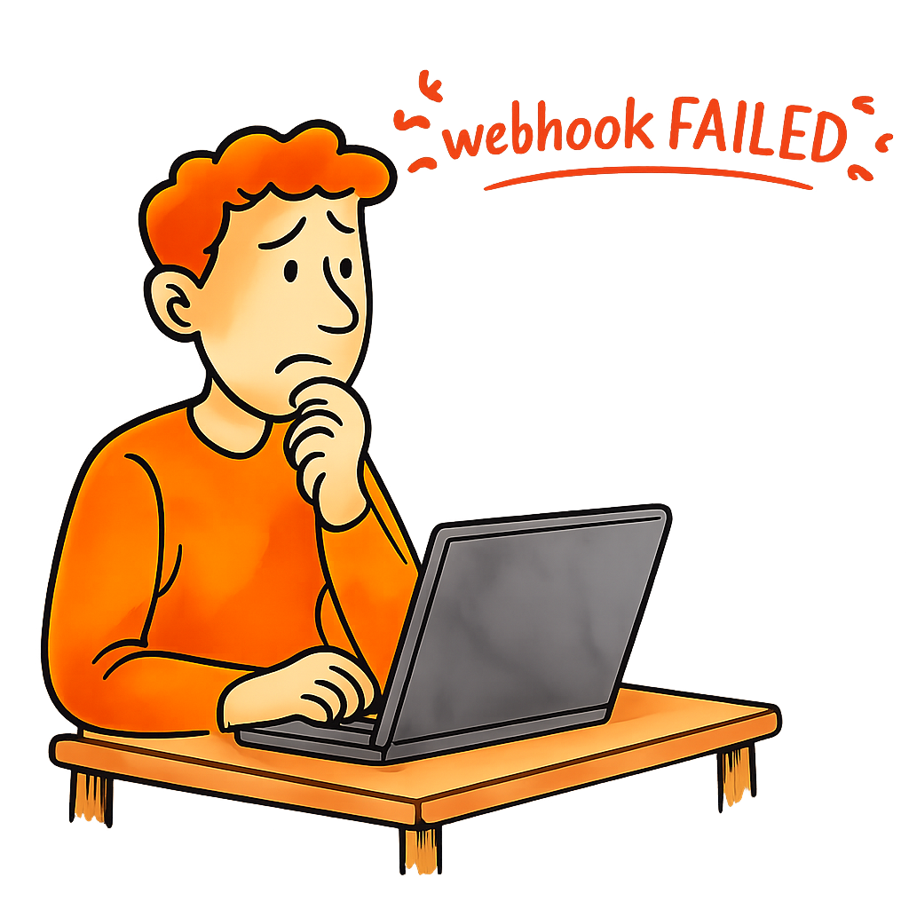 Illustration of a person looking at a screen with webhook data